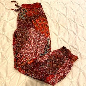 High rise tapered multicolored joggers, size S